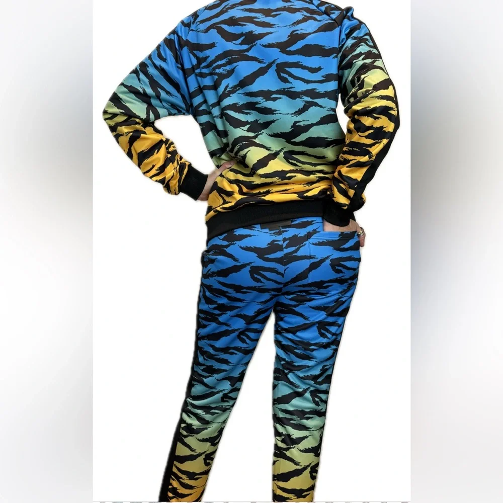 So Cute 2 Piece Ombre Gradient Tiger Stripe Track Suits Sweatsuit Unisex Joggers